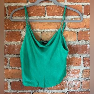 Zara Green Satin Cropped Tank